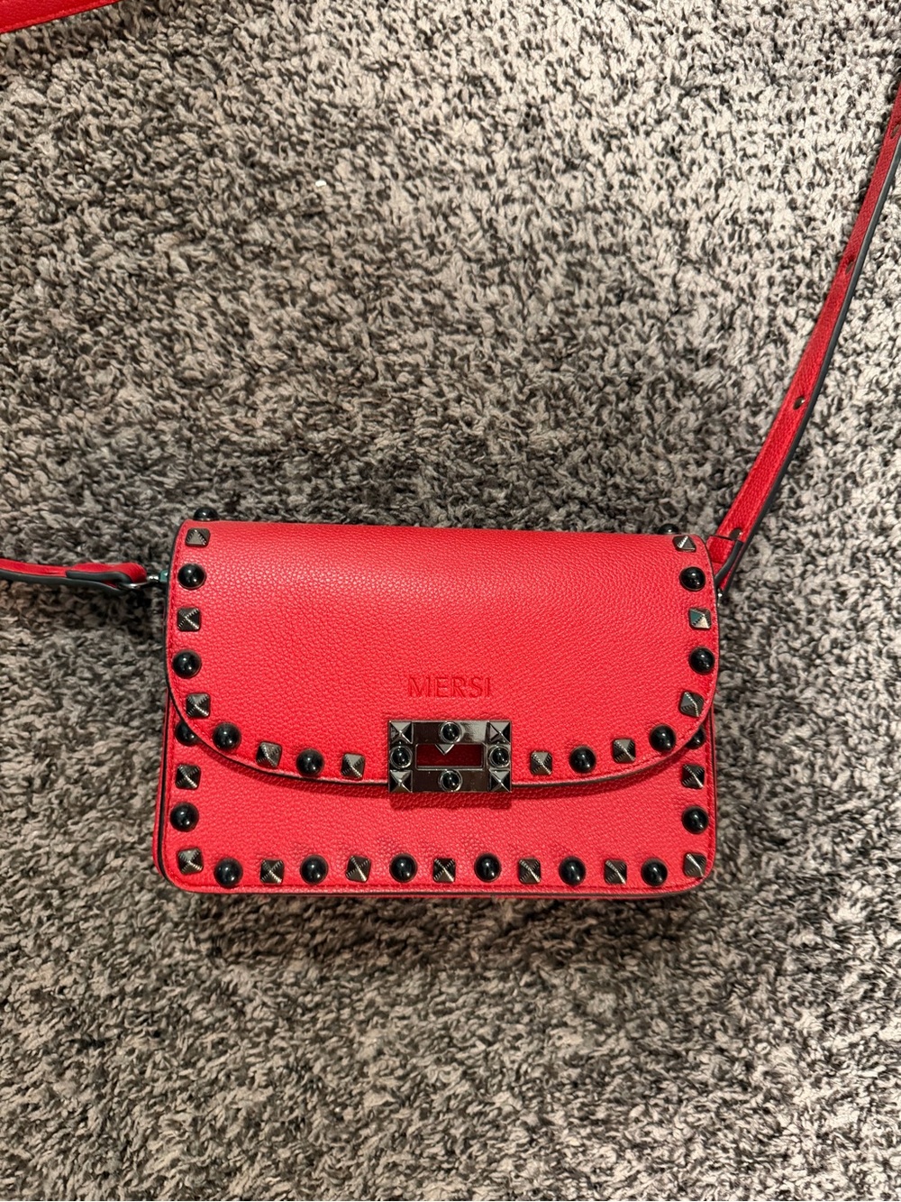MERSI Red Studded Leather Crossbody Bag